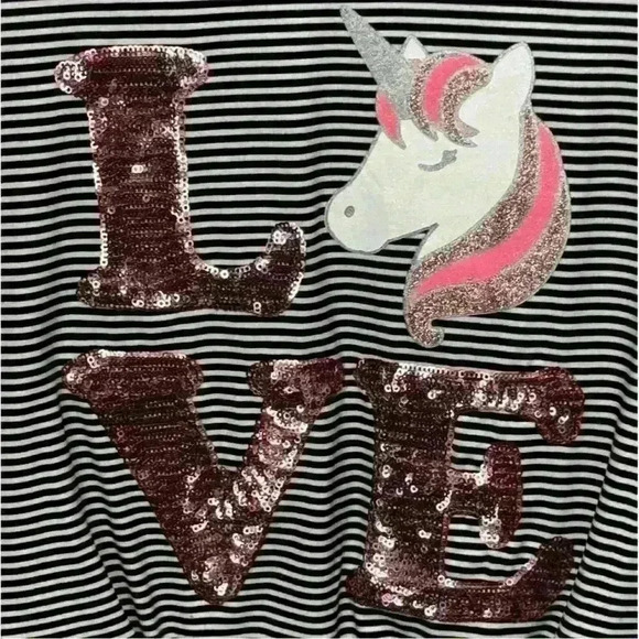 Btween Girls Unicorn Sequin Stripe T-Shirt Black Size 10 Casual Top - Picture 2 of 4